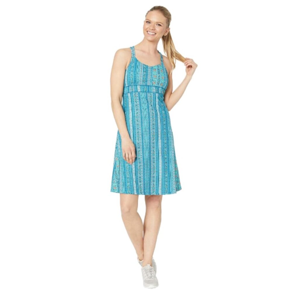 Marmot Taryn Turquoise Abstract Print Stretch Ruched Detail Active Dress Size XS